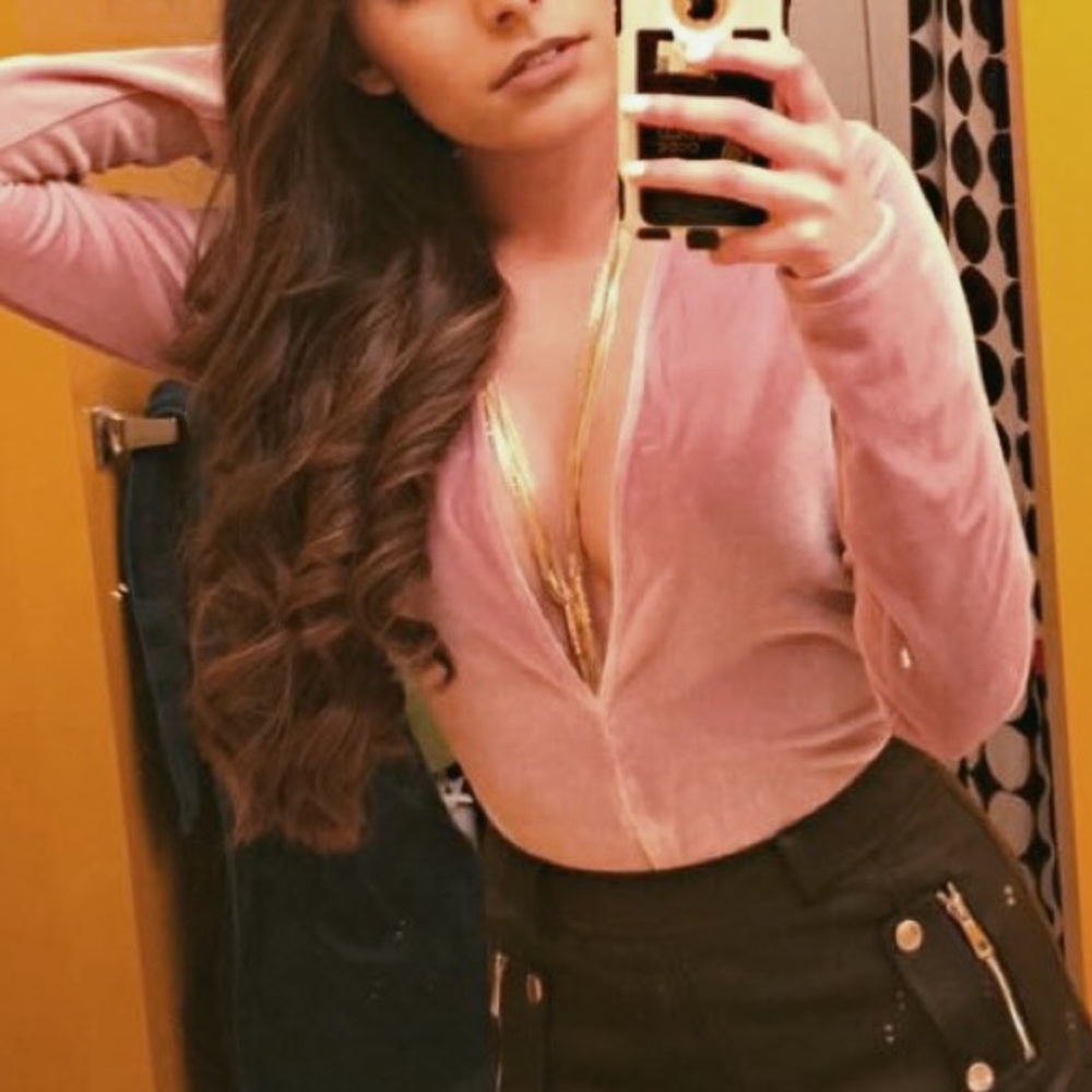 Pink Velvet Deep V-neck Bodysuit